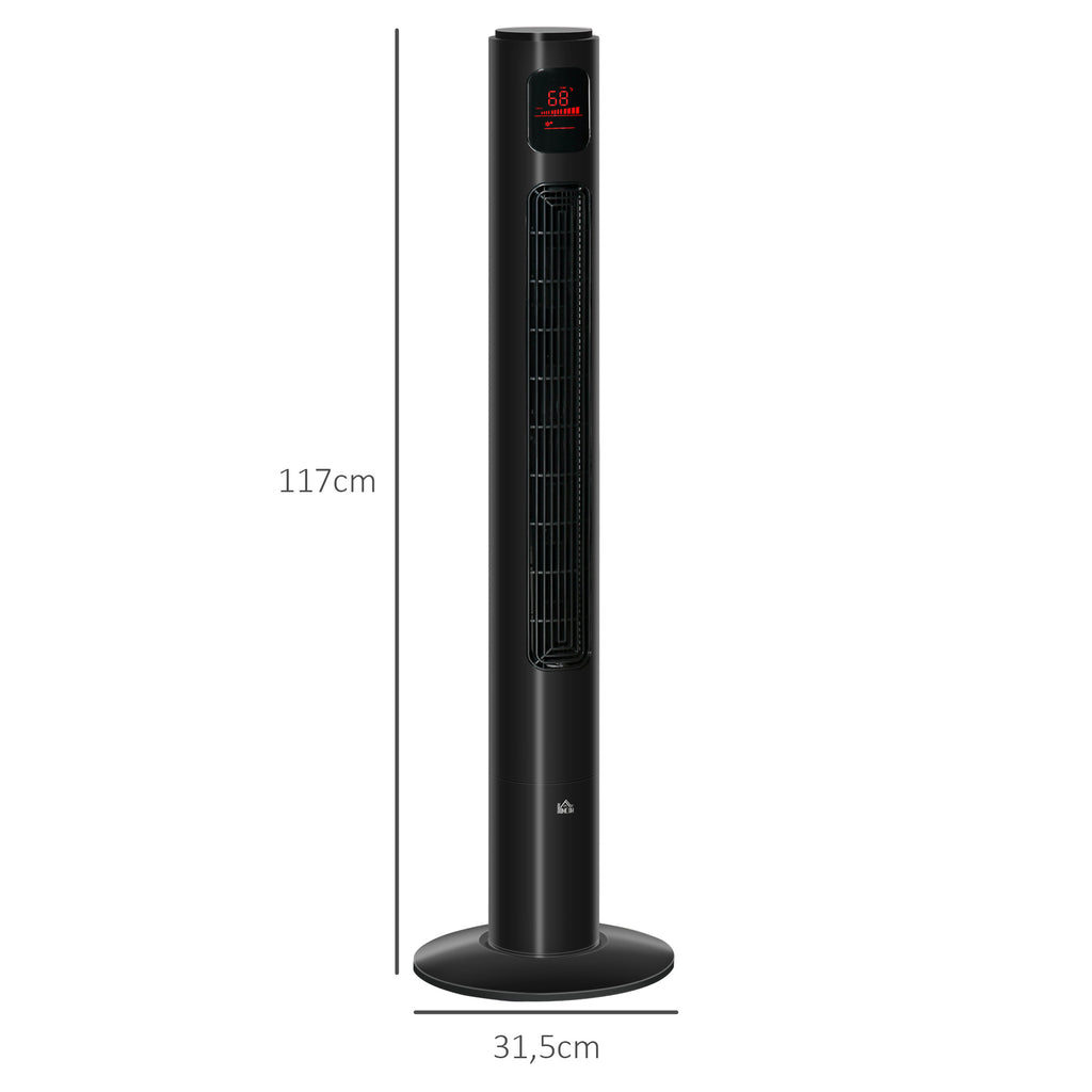 HOMCOM Turmventilator mit 70° Oszillation, 12-Stunden-Timer, LED-Sensorpanel, 45W Fernbedienung, 2 Steuermodi, Schwarz