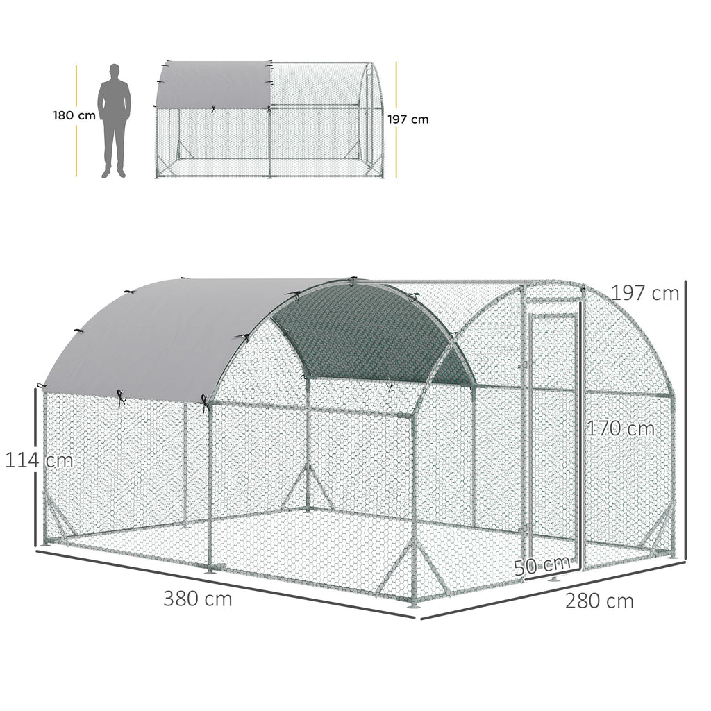 PawHut Gehege für Kleintiere, Outdoor-Freilaufgehege für Hühner, Kaninchen, Enten, stabile Konstruktion, Stahl und Oxford-Stoff