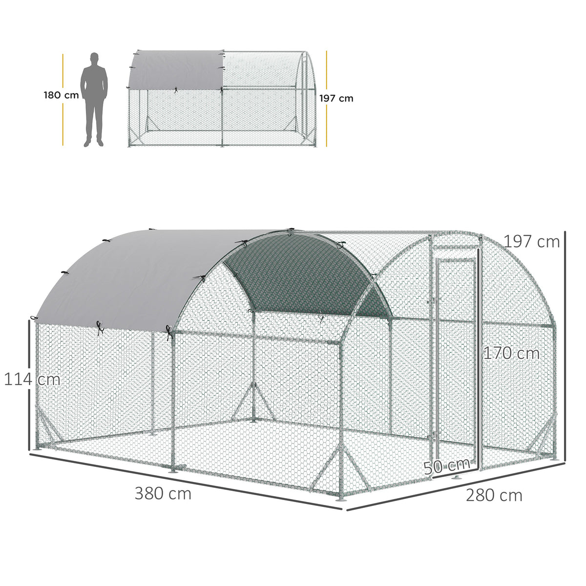 PawHut Gehege für Kleintiere, Outdoor-Freilaufgehege für Hühner, Kaninchen, Enten, stabile Konstruktion, Stahl und Oxford-Stoff