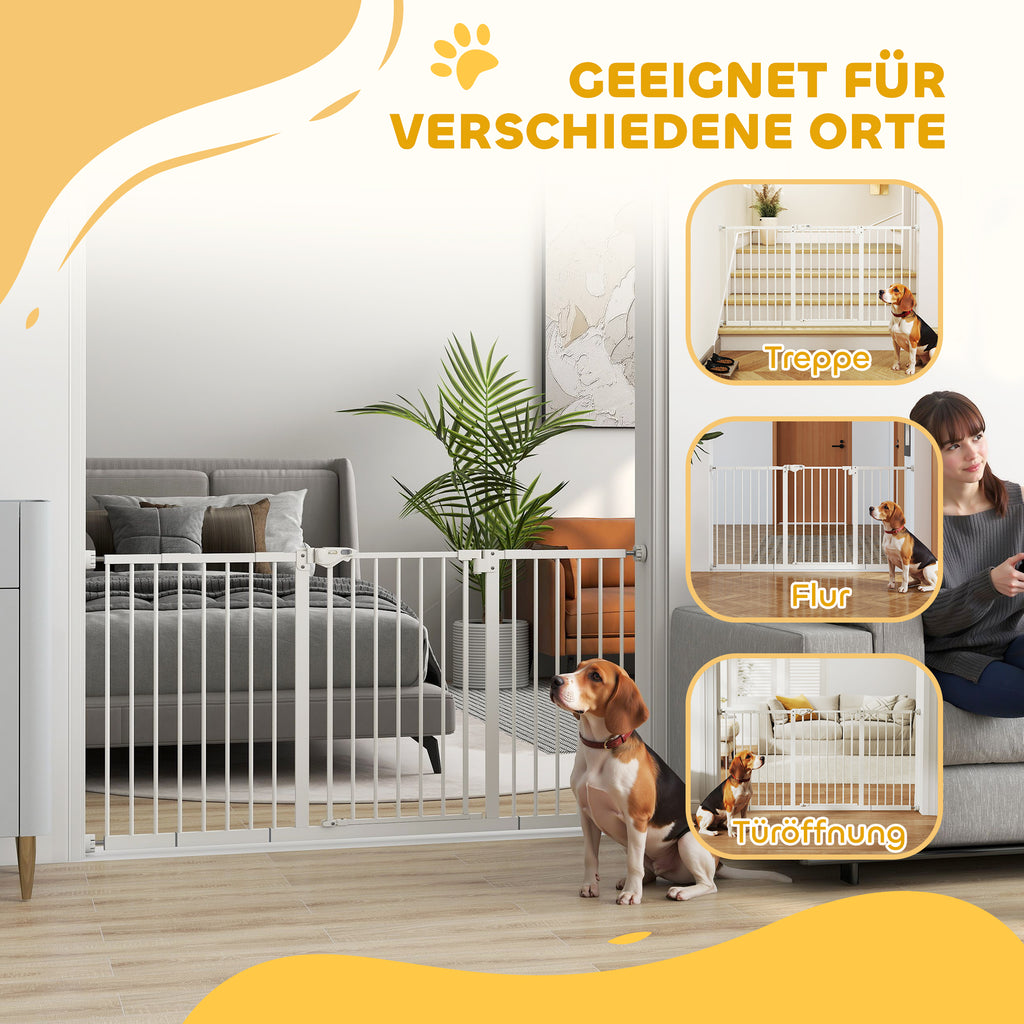 PawHut Hunde-Absperrgitter, erweiterbar, Klemmmontage, Metall, 136x76cm, Weiß