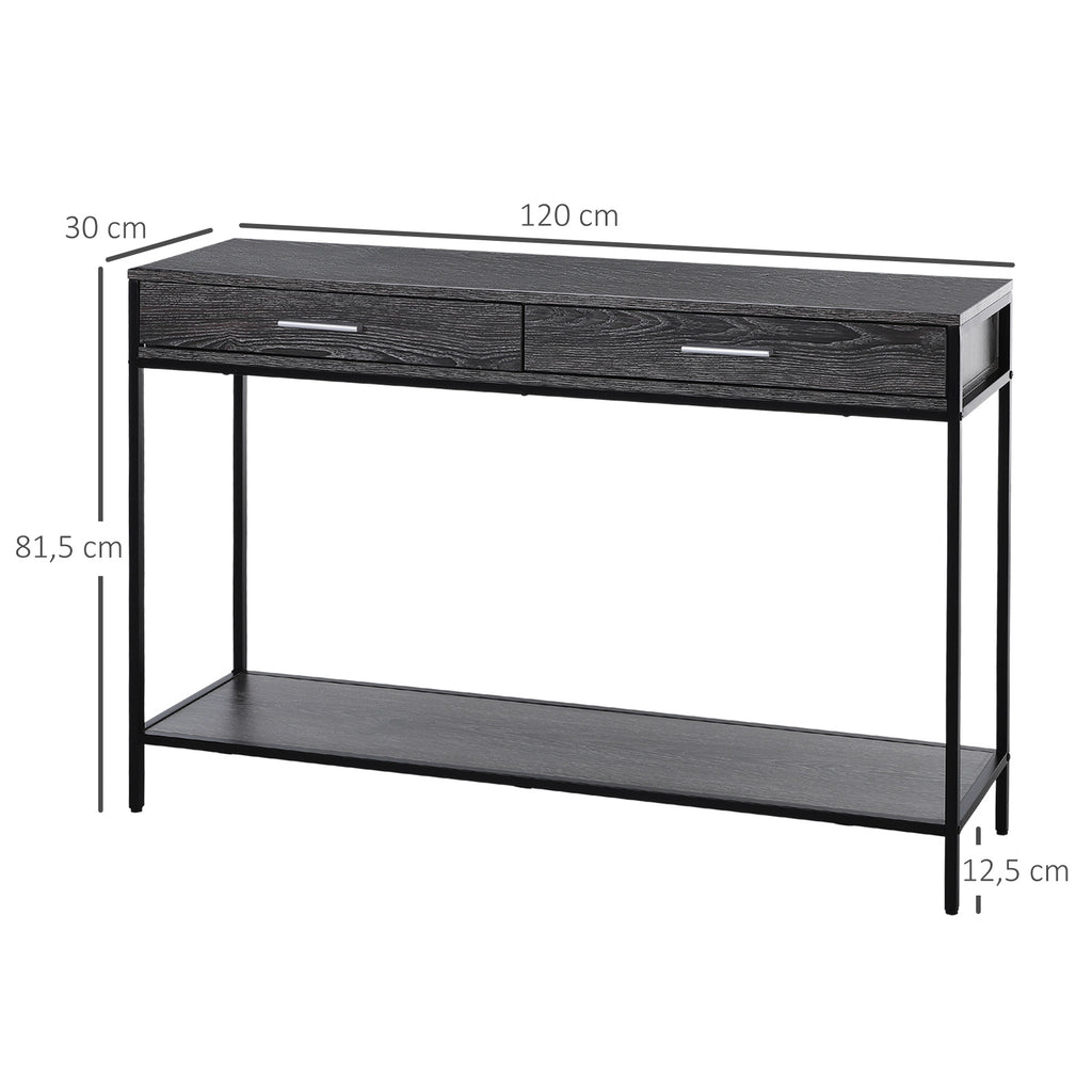 HOMCOM Konsolentisch Eingangstisch Beistelltisch 2 Schubladen Unterregal Stahl Grau 120 x 30 x 81,5 cm