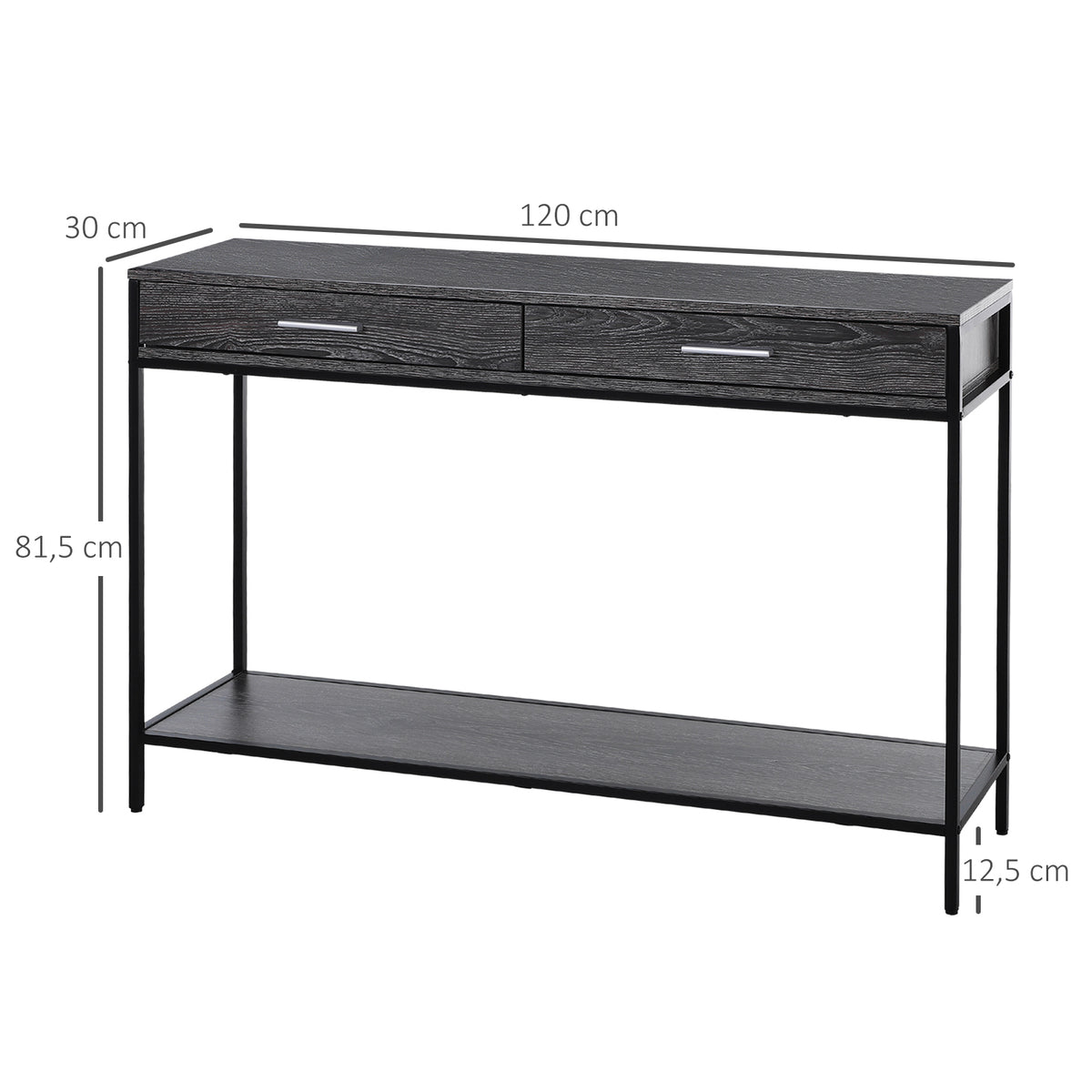 HOMCOM Konsolentisch Eingangstisch Beistelltisch 2 Schubladen Unterregal Stahl Grau 120 x 30 x 81,5 cm