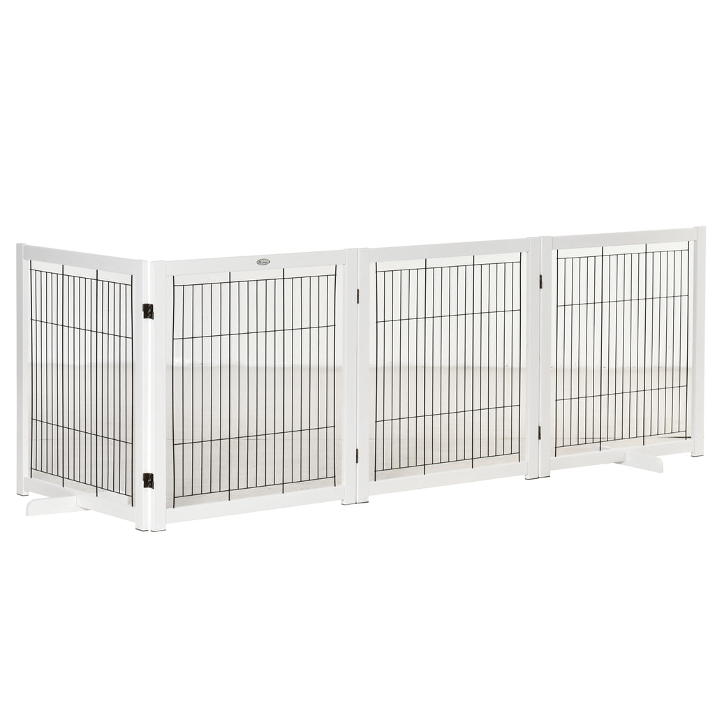 PawHut Türschutzgitter Holz Absperrgitter für Hunde Schutzgitter Hundegitter Sicherheitstür Bidirektionales Falten Stahl Weiß 305 x 35,5 x 82 cm