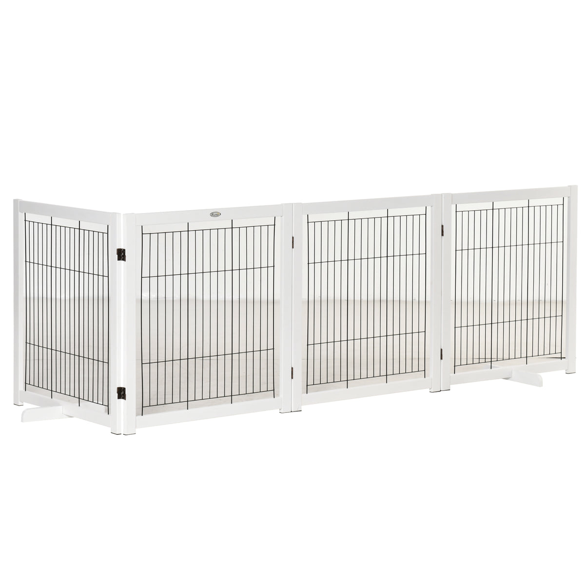 PawHut Türschutzgitter Holz Absperrgitter für Hunde Schutzgitter Hundegitter Sicherheitstür Bidirektionales Falten Stahl Weiß 305 x 35,5 x 82 cm