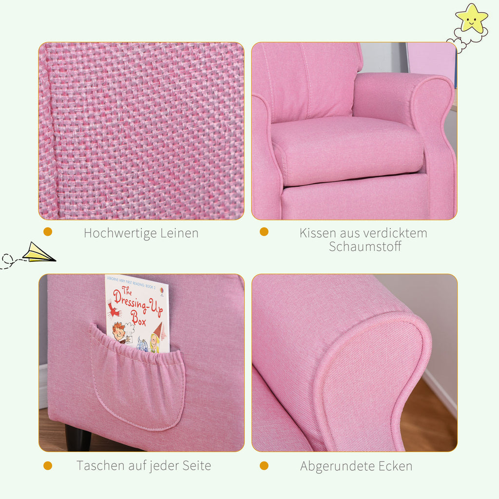 HOMCOM Kindersofa Kindercouch Kindersessel Stuhl Liegesofa verstellbar mit Fußstütze für 3-5 Jahre Jungen und Mädchen Rosa 58 x 53 x 70 cm