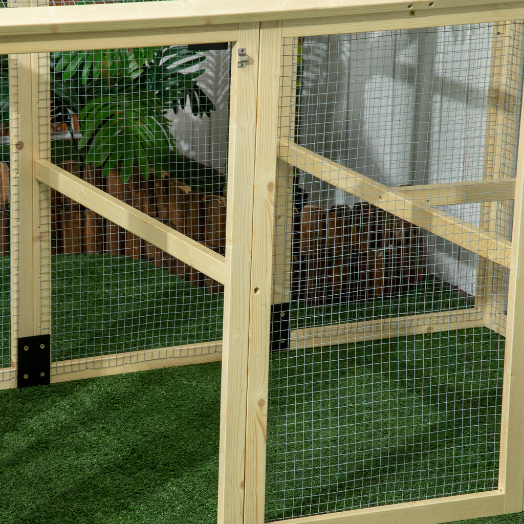 PawHut Hühnerstall aus Holz mit Drahtgitter 140 x 88,5 x 106 cm Natur
