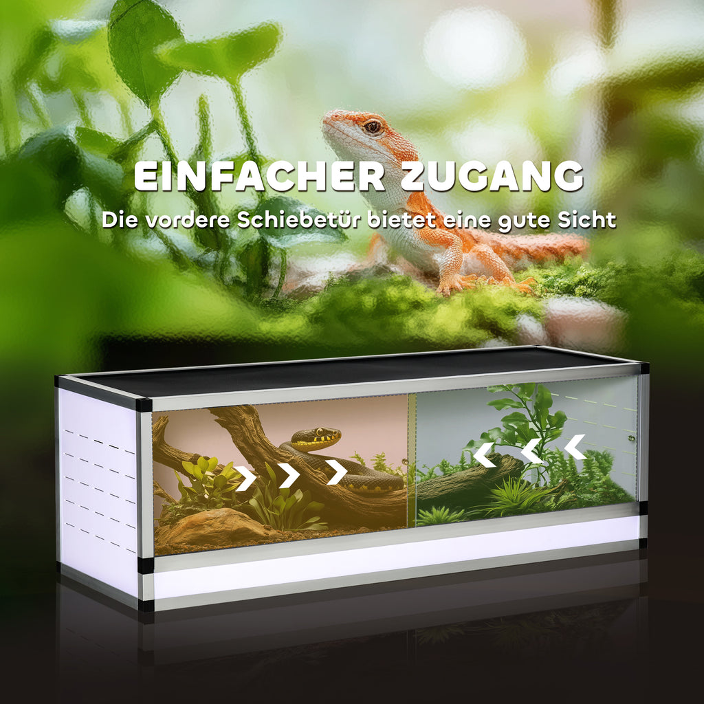 PawHut Terrarium aus Aluminium für Reptilien Amphibien Spinnentiere Reptilienzuchtbox Mesh-Terrarium Weiß+Silber+Schwarz 120 x 40 x 40 cm