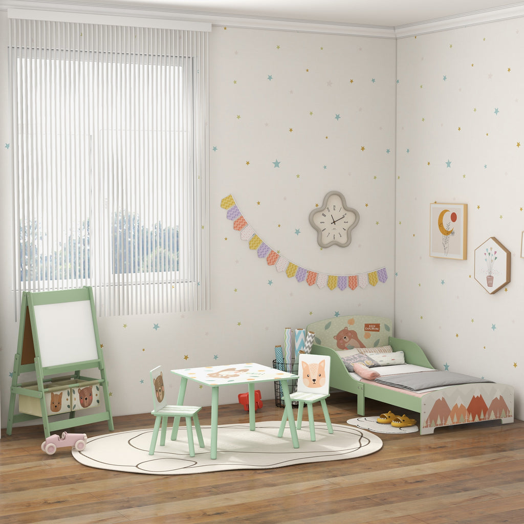 ZONEKIZ Kindertisch und 2 Stühle für Kinder 3-8 Jahre Set 3-teilig Tiermotiv für Schlafzimmer Spielzimmer grün