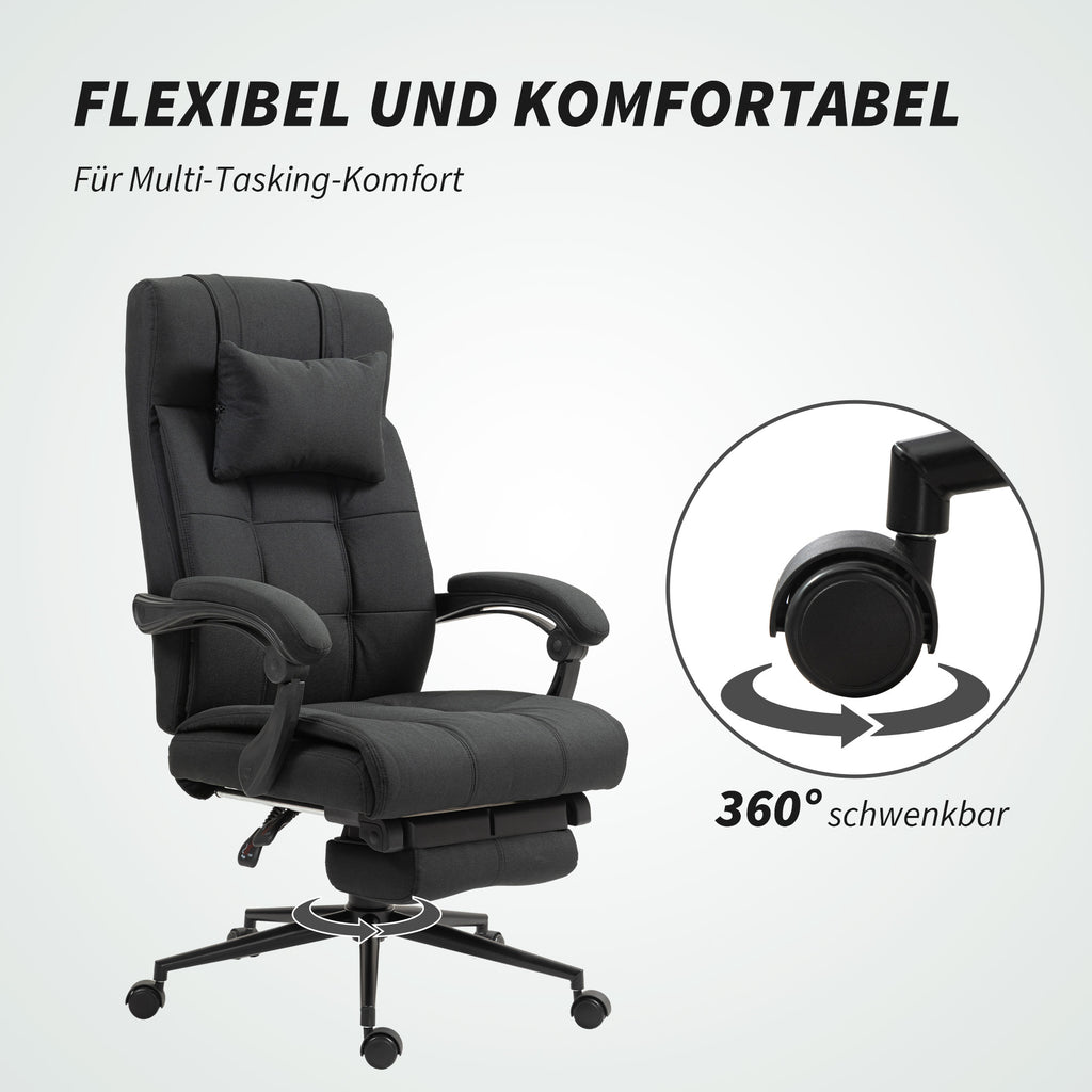 Vinsetto Bürostuhl mit Fußstütze, Schreibtischstuhl, Drehstuhl mit Kopfstütze, Schwarz