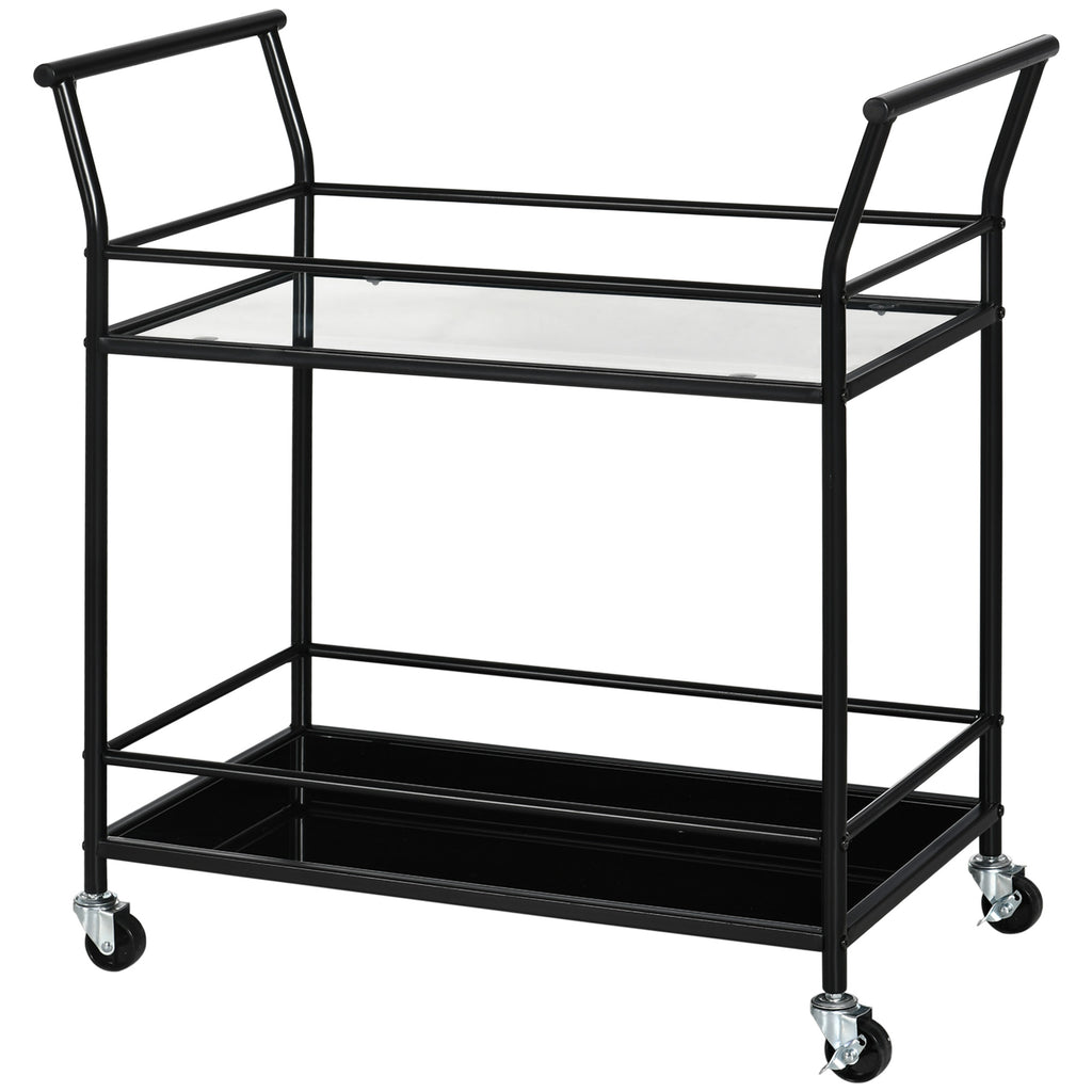 HOMCOM Küchenwagen mit 4 Rollen, 2 Ablagen und Griffen, 75 cm x 40 cm x 80 cm, Schwarz