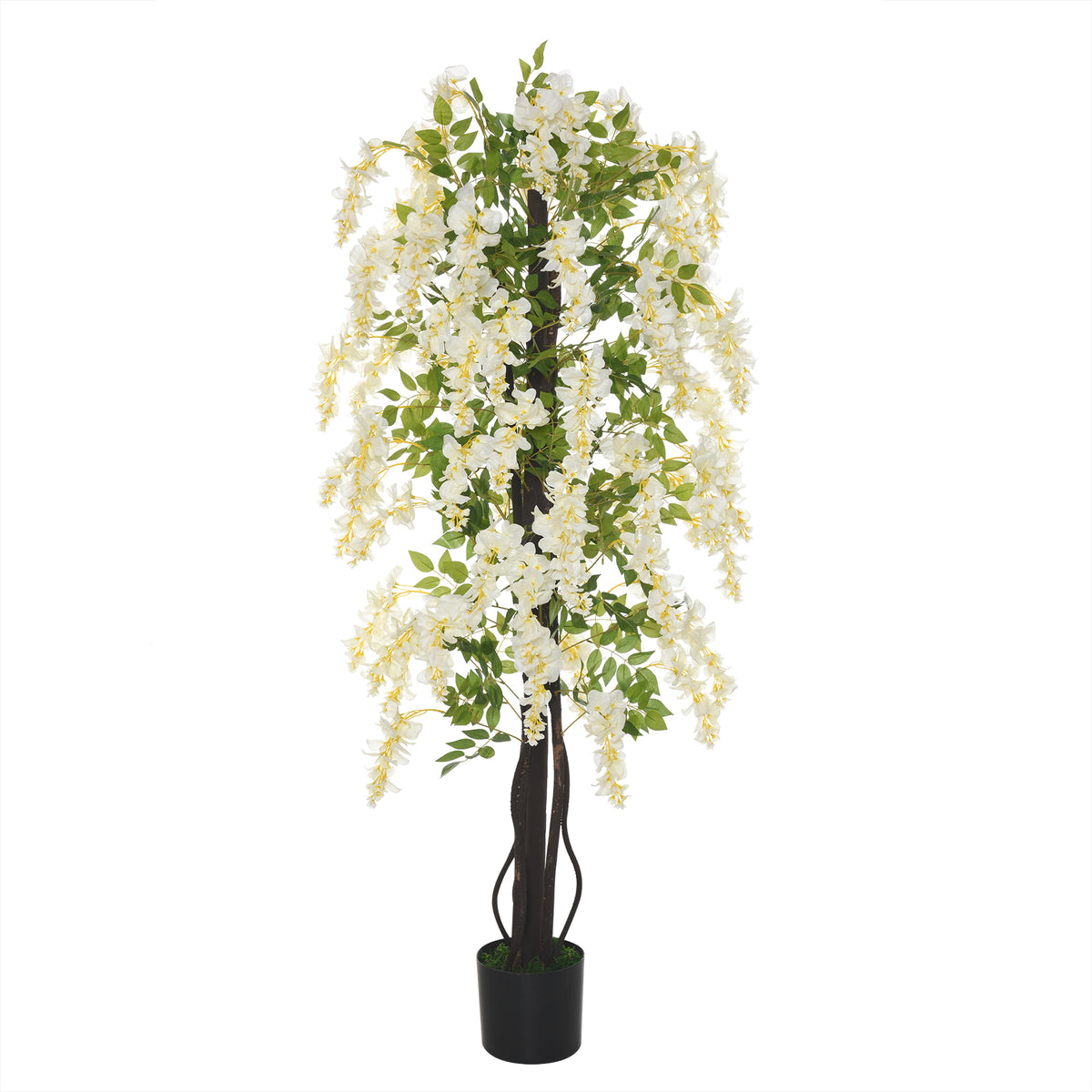 Outsunny Künstliche Glyzinien groß 165cm Kunstpflanze, Plastik Künstliche Pflanzen Kunstblumen im Topf, Fake Plant wie echt für Büro Wohnzimmer Schlafzimmer Moderne Dekoration Geschenk