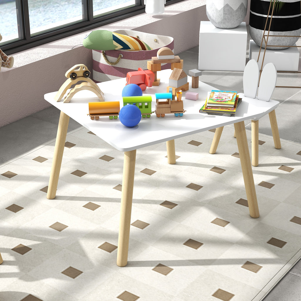 AIYAPLAY Kinder-Tisch- und 2-Stühle-Set skandinavisches Design mit Hasenohrenmuster Kieferholz Weiß
