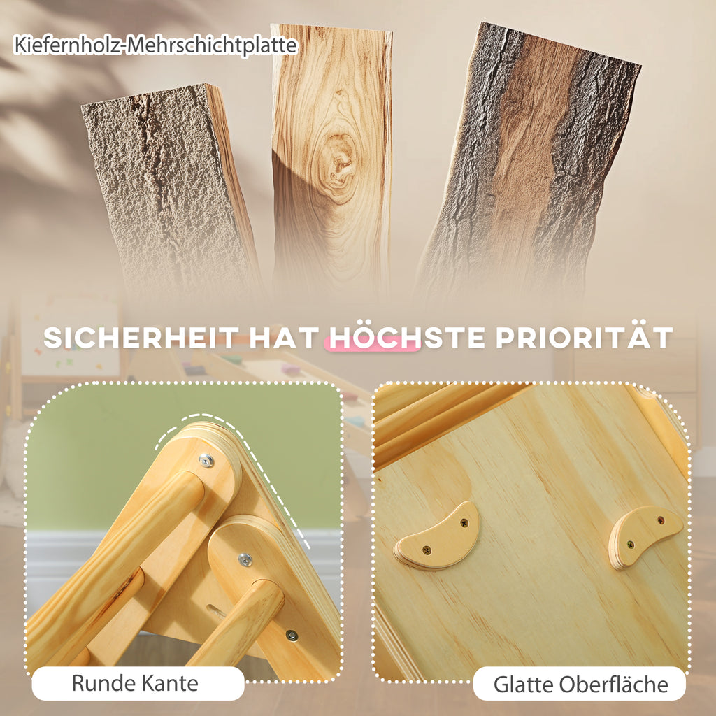 AIYAPLAY Kinder-Kletterset aus Holz mit Dreiecks-Leiter und zweiseitiger Rampe, für Kinder im Alter von 18-48 Monaten