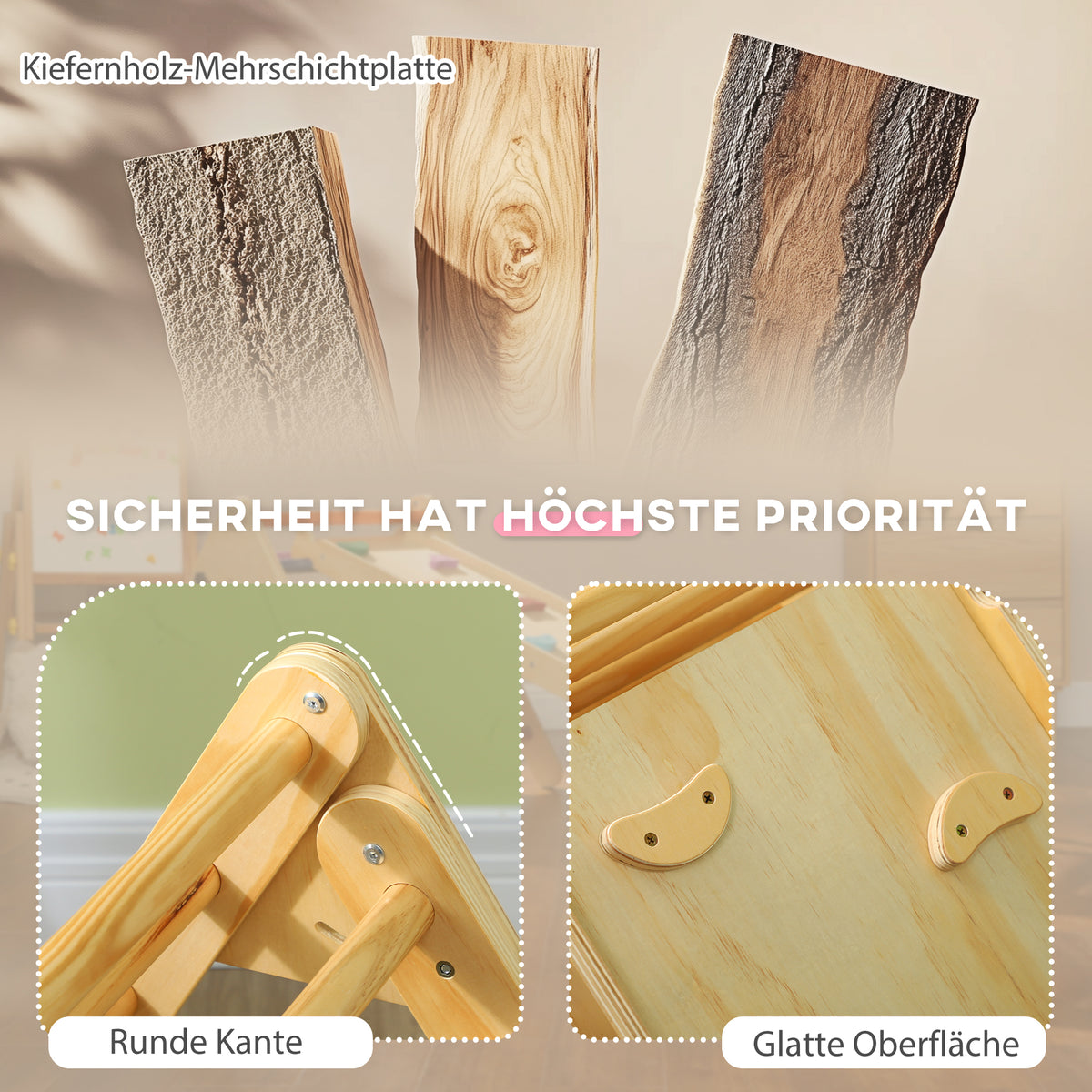 AIYAPLAY Kinder-Kletterset aus Holz mit Dreiecks-Leiter und zweiseitiger Rampe, für Kinder im Alter von 18-48 Monaten