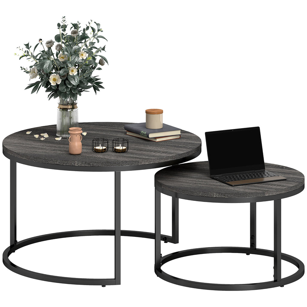 HOMCOM Couchtisch 2er-Set, Beistelltisch mit Metallgestell, Sofatisch, stapelbar, Kaffeetisch, Wohnzimmer, Schlafzimmer, Schwarz