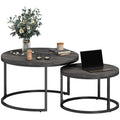 HOMCOM Couchtisch 2er-Set, Beistelltisch mit Metallgestell, Sofatisch, stapelbar, Kaffeetisch, Wohnzimmer, Schlafzimmer, Schwarz
