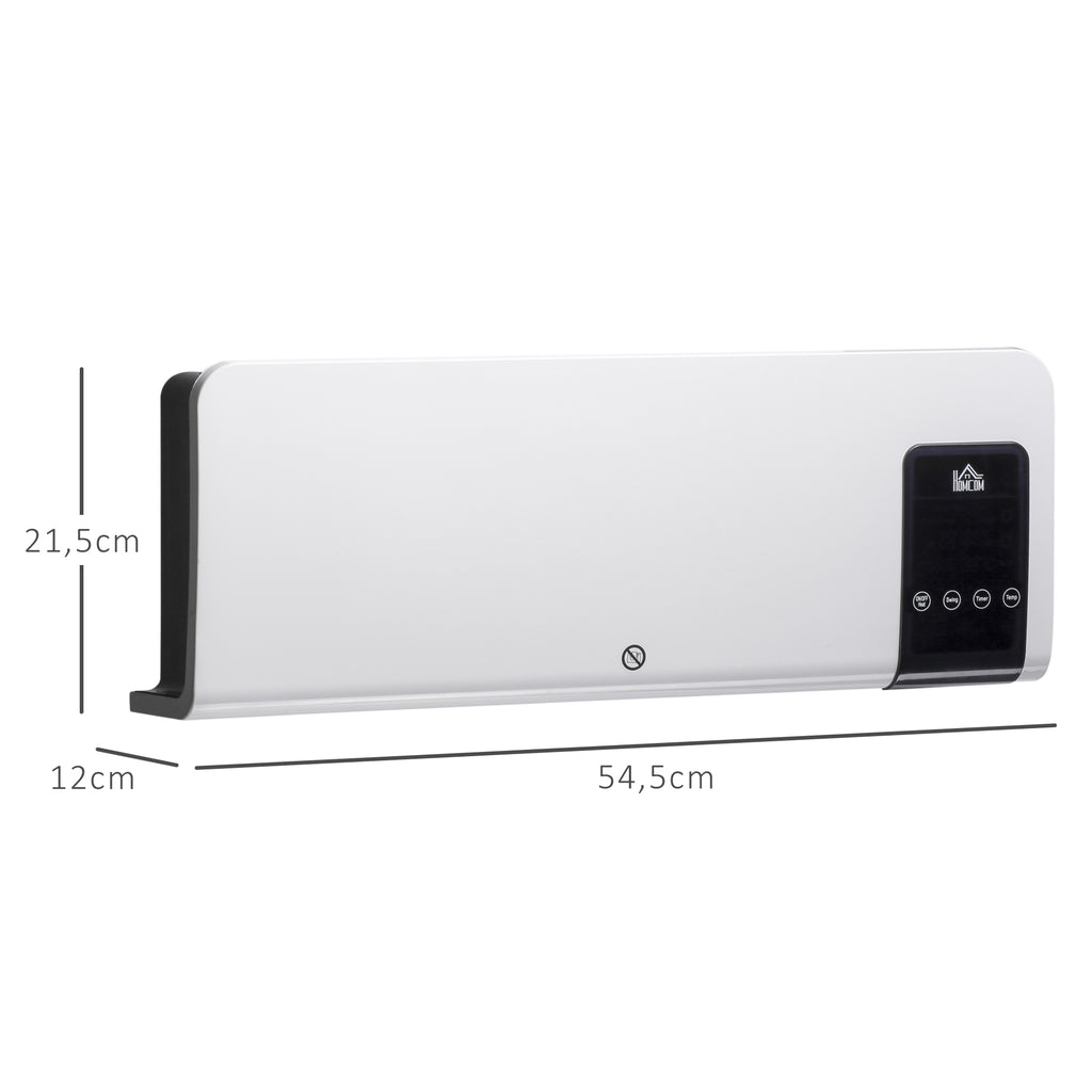 HOMCOM Wandheizlüfter elektrische Keramik-Heizung PTC - 1000 W / 2000 W mit Schwenkung Timer Fernbedienung weiß