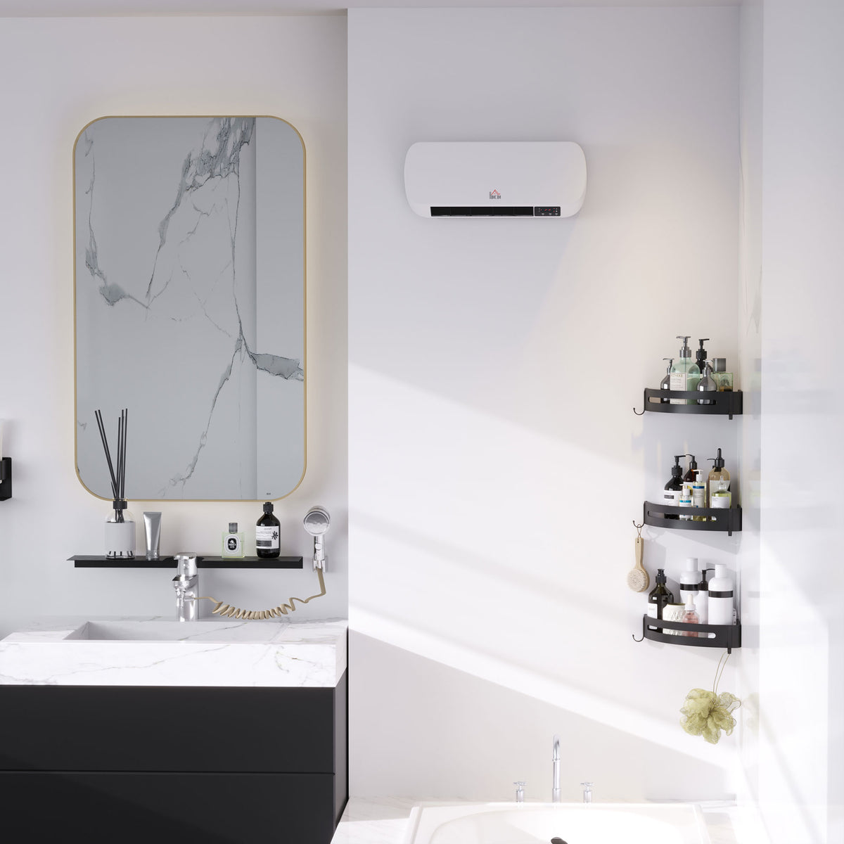 HOMCOM Wandheizlüfter 2000 W - Keramik-PTC-Heizung - 3 Leistungsstufen - Fernbedienung inklusive Weiß Schwarz