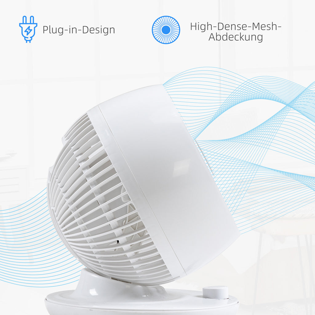 HOMCOM Tischventilator Umluftventilator 90° Kippfunktion 70° Oxidation 90° Schwenkbar Ventilator Lüfter 3 Geschwindigkeitsstufen ABS Kunststoff l Ø27 x 34H cm