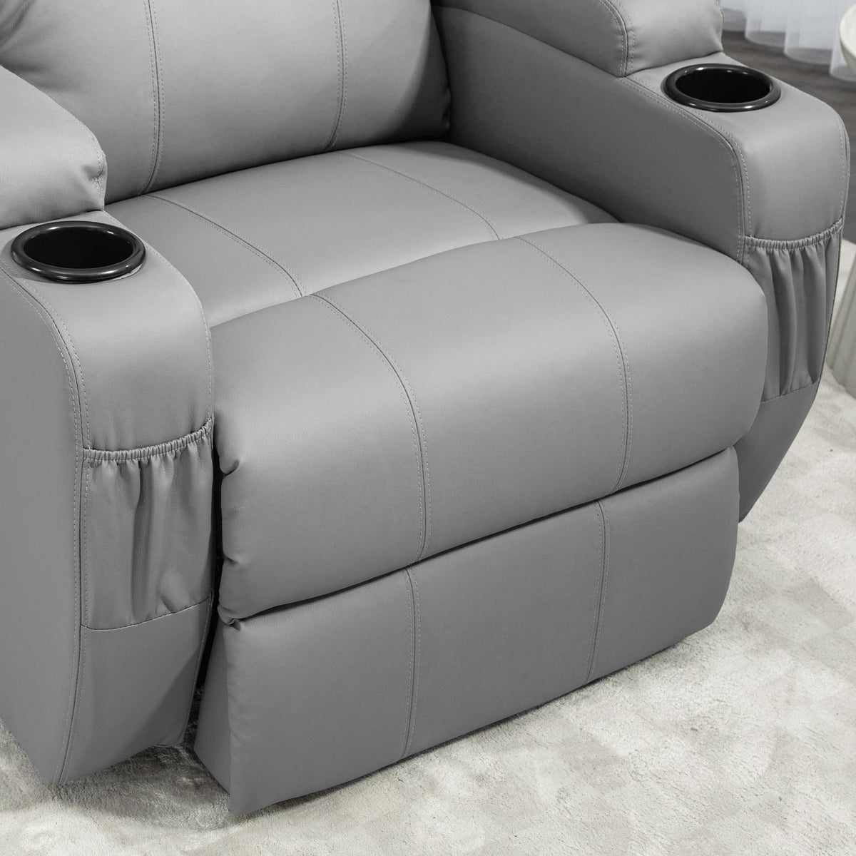 HOMCOM Elektrischer Relaxsessel mit Aufstehhilfe, Getränkehalter, 4 Taschen, 84x92x109 cm, Hellgrau
