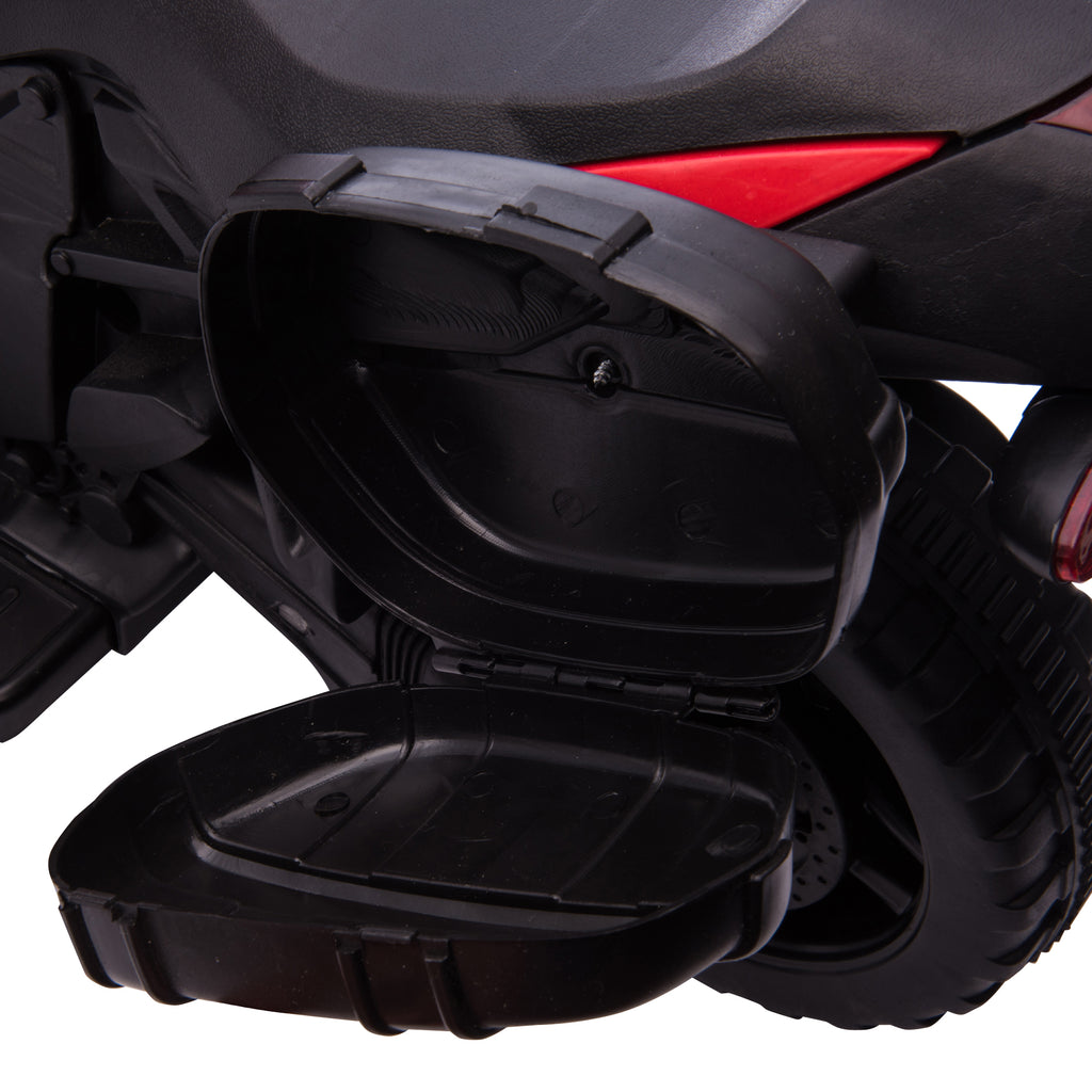 HOMCOM Kinder Elektromotorrad 6 V 3 km/h Licht- und Soundeffekte abnehmbare Räder Trittbretter Seitentaschen Metall PP Rot Schwarz