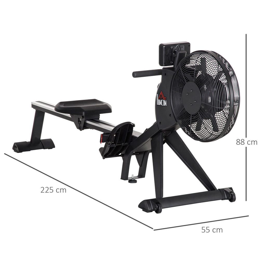 HOMCOM Rudergerät mit 16 Widerstandsstufen einklappbar rollbar 225 x 55 x 88cm Stahl Schwarz