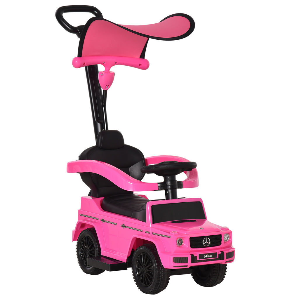 HOMCOM Kinderfahrzeug Auto Kind Multi-ausgestattet 12-36 Monate Hupe Trittbrett, Geländer und Sonnenschirm Rosa