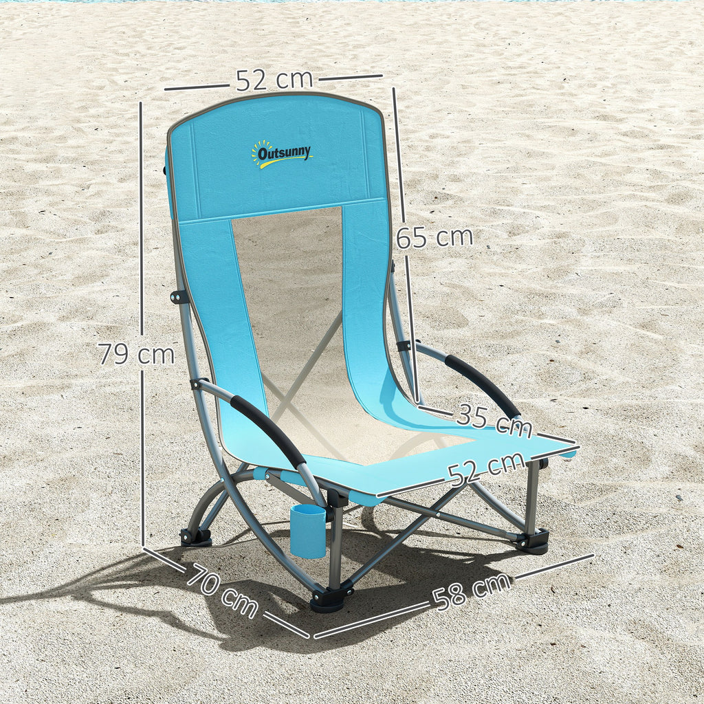 Outsunny 2er Set Campingstühle klappbar Campingstuhl mit Getränkehalter Netzrückenlehne bis 120 kg Blau