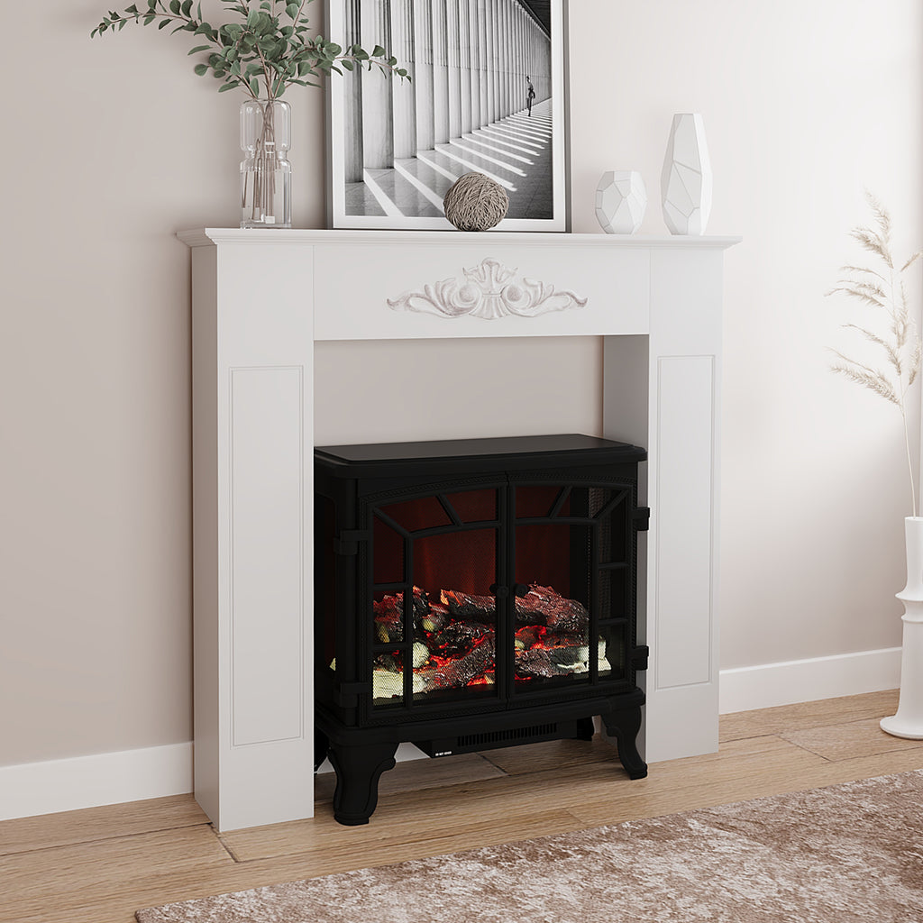 HOMCOM Kaminmantel Rahmen dekorativ für elektrischen Kamin 101 x 19 x 100 cm weißes Holz