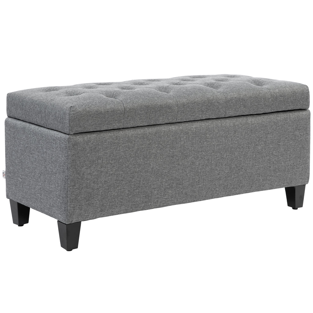 HOMCOM Sitzbank, Polsterbank mit Stauraum, leinenartiges Polyester, Kautschukholz, 100 x 40 x 44 cm, Hellgrau