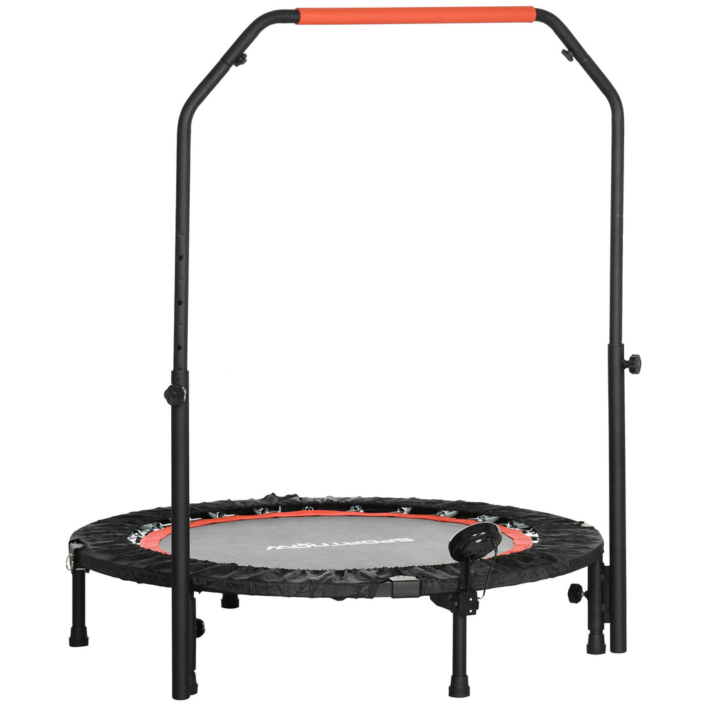 SPORTNOW Mini-Trampolin, mit höhenverstellbarem Haltegriff, LCD-Monitor, Stahl, schwarz+rot, Ø102 x 99-123cm