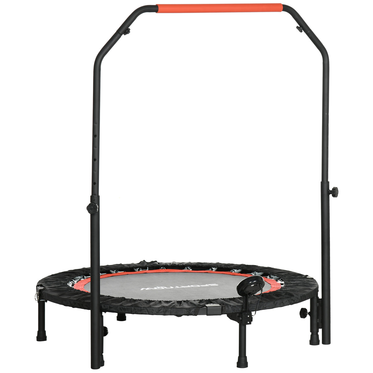 SPORTNOW Mini-Trampolin, mit höhenverstellbarem Haltegriff, LCD-Monitor, Stahl, schwarz+rot, Ø102 x 99-123cm