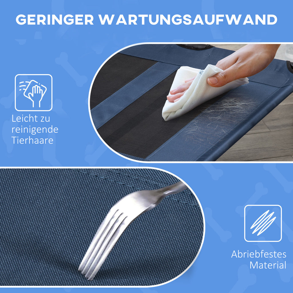 PawHut Hundebett, faltbar, Outdoor-Hundebett, erhöhter Stand, 122 cm x 92 cm x 23 cm, Blau + Schwarz