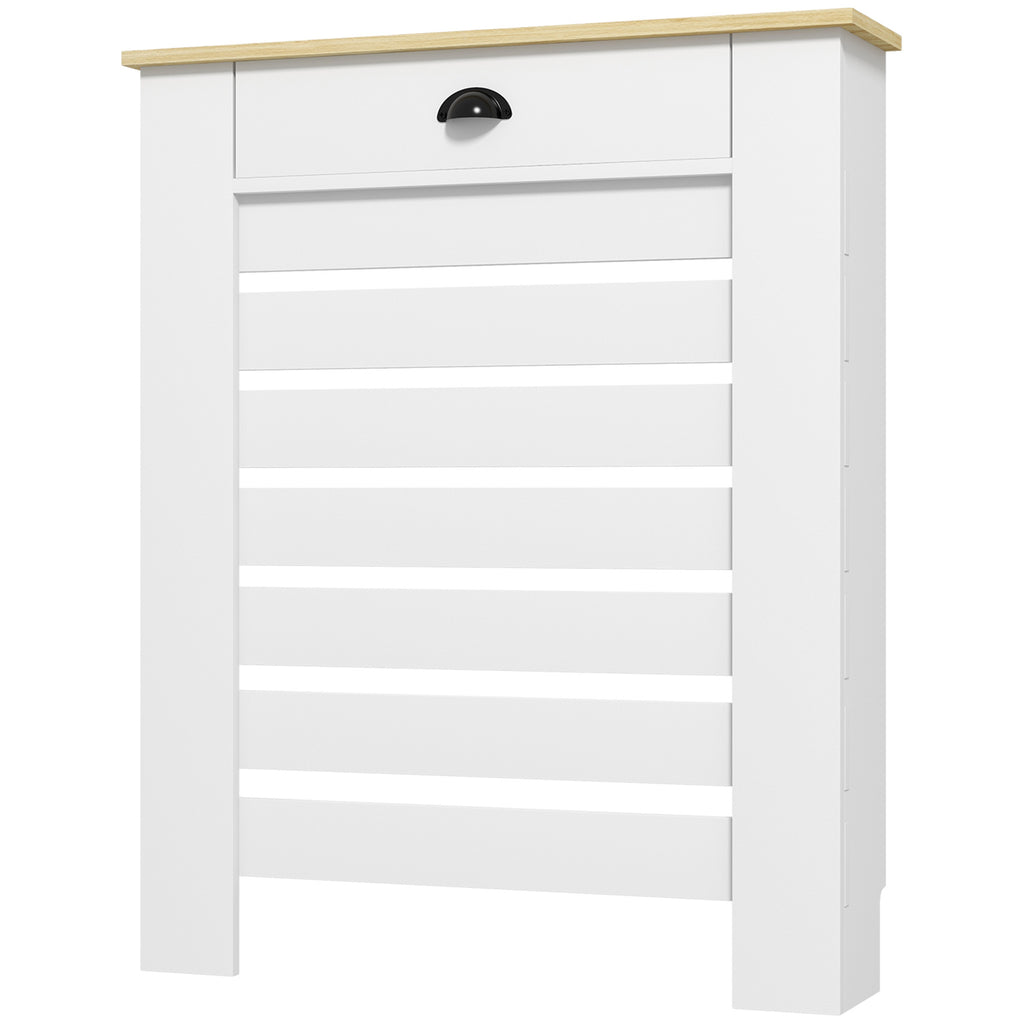 HOMCOM Heizkörperverkleidung Heizkörperabdeckung horizontale Lamellengitter mit 2 Schubladen aus Holz 78B x 19T x 95,5H cm weiß