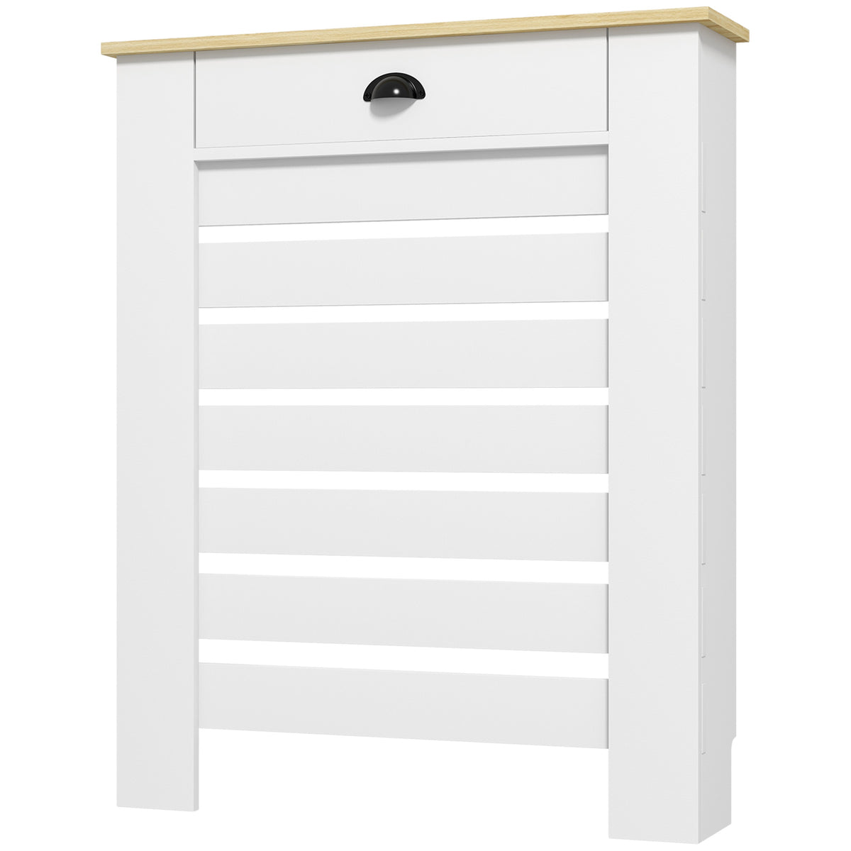 HOMCOM Heizkörperverkleidung Heizkörperabdeckung horizontale Lamellengitter mit 2 Schubladen aus Holz 78B x 19T x 95,5H cm weiß