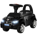 HOMCOM Kinderreitauto mit Lenkrad, Scheinwerfern und integrierter Musik, aus PP und Metall, 63,5x28x36 cm, Schwarz