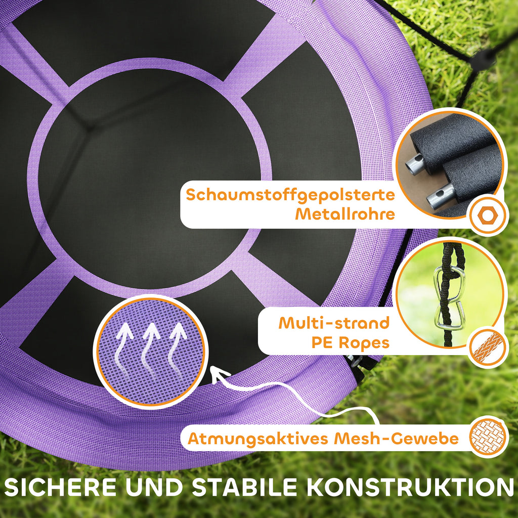 AIYAPLAY Nestschaukel, Runde Gartenschaukel, 150 kg belastbar, höhenverstellbar, Lila
