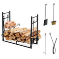 Outsunny Kaminholzregal Holzständer Holzablage mit 4 Haken 2 Schichten Metall Schwarz 84 x 33 x 76 cm