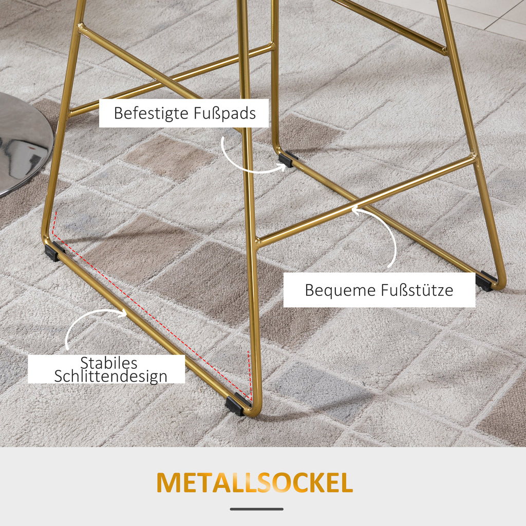 HOMCOM Barhocker Set, geometrisches Metalldesign, abnehmbares Samtkissen, Fußstütze, Gold