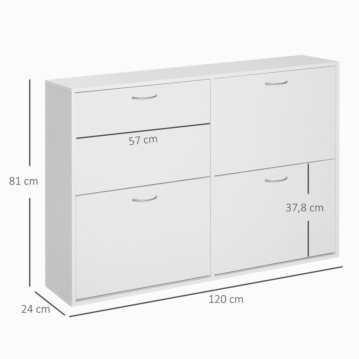 HOMCOM Schuhkipper Schuhschrank Schuhständer Schuhregal mit 4 Klappen 16–24 Paar Weiß 120 x 24 x 81 cm