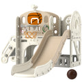 AIYAPLAY Kinder-Spielgerüst, 7-in-1 Rutsche, Indoor Spielplatz mit Stauraum und Krabbeltunnel, 186x153x111 cm, Cremeweiß