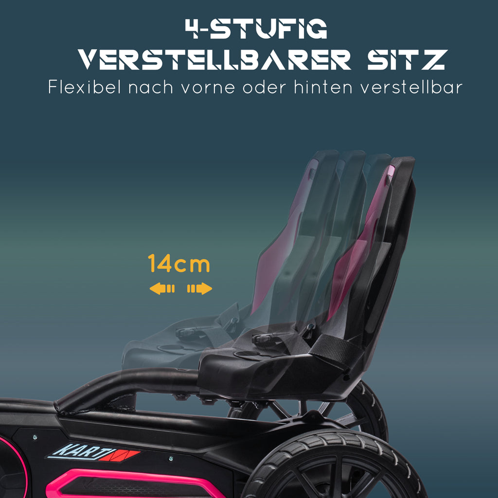 HOMCOM Go-Kart, Kinderfahrzeug mit verstellbarem Sitz, Tretfahrzeug, Tretauto mit Handbremse, 3-8 Jahre, Outdoor, Rosa