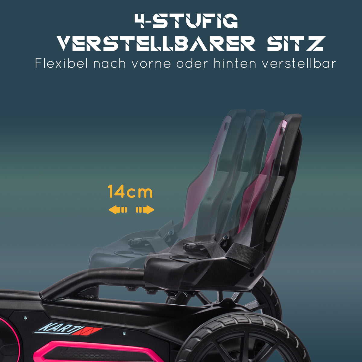 HOMCOM Go-Kart, Kinderfahrzeug mit verstellbarem Sitz, Tretfahrzeug, Tretauto mit Handbremse, 3-8 Jahre, Outdoor, Rosa