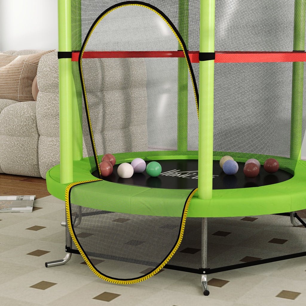 HOMCOM Kindertrampolin Sicherheitsnetz Reißverschlusstür 6 gepolsterte Stangen maximale Belastung 45 kg Ø 1,40 x 1,90H m Grün