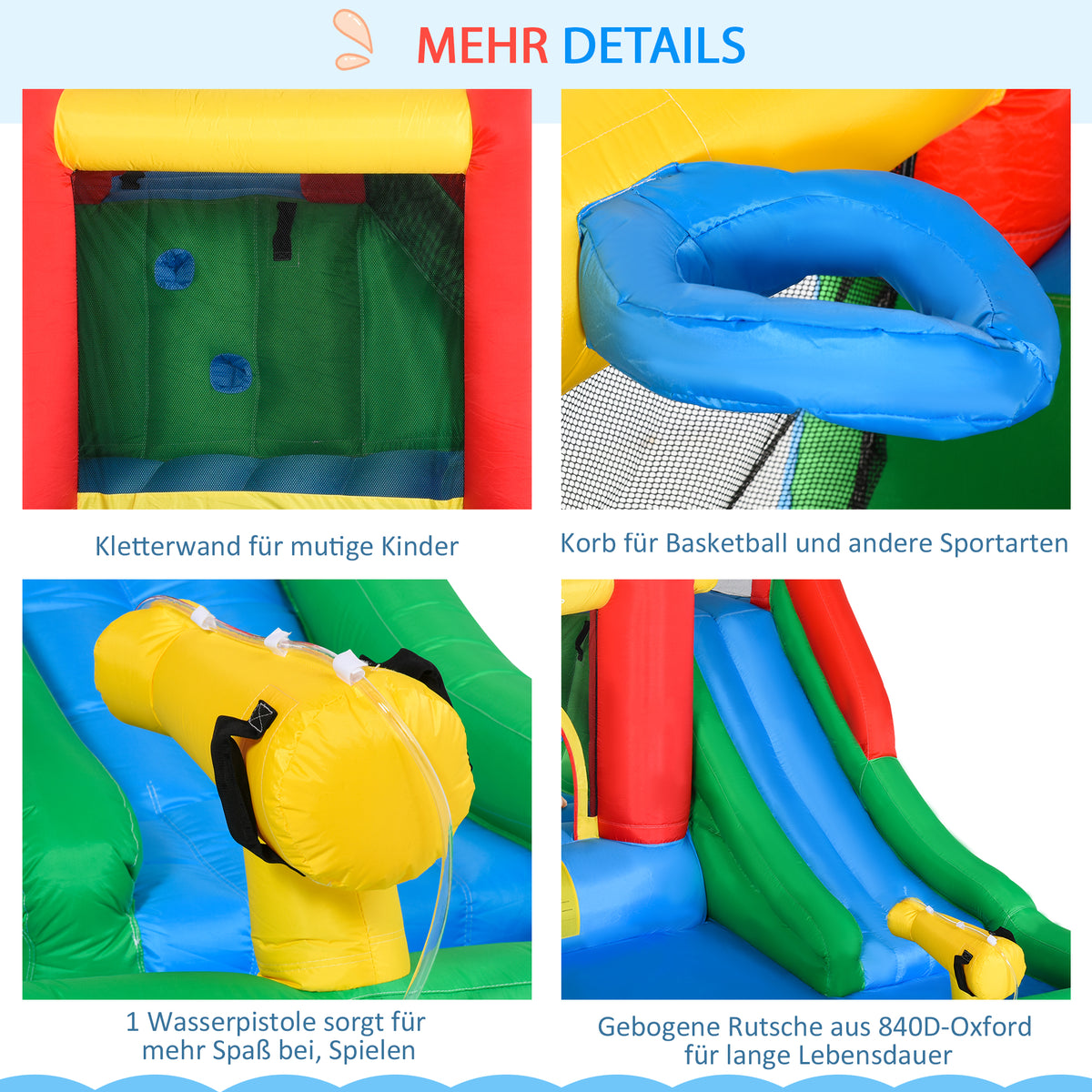 Outsunny Hüpfburg mit Gebläse Rutsche Wasserrutsche aufblasbar für 4 Kinder Wasserhüpfburg Garten XXL Springburg für 3-8 Jahre Kinder Oxford-, Polyester-Gewebe mehrfarbig 330 x 245 x 215 cm