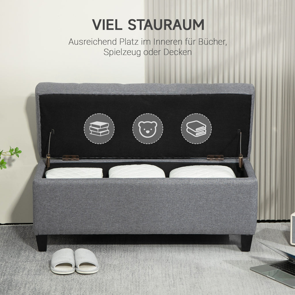 HOMCOM Sitzbank, Polsterbank mit Stauraum, leinenartiges Polyester, Kautschukholz, 100 x 40 x 44 cm, Hellgrau