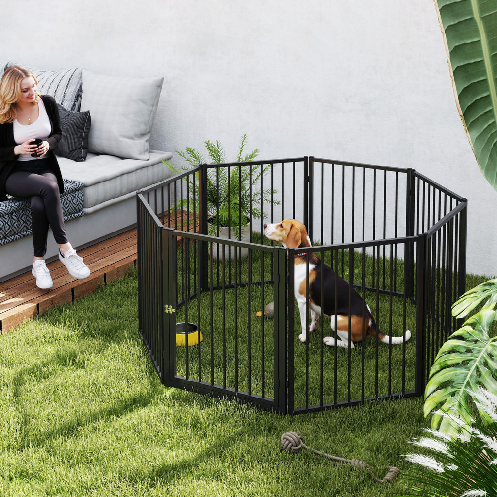 PawHut Hundegehege, Tiergehege, 8 Paneele, faltbar, tragbar, sicher, schwarz
