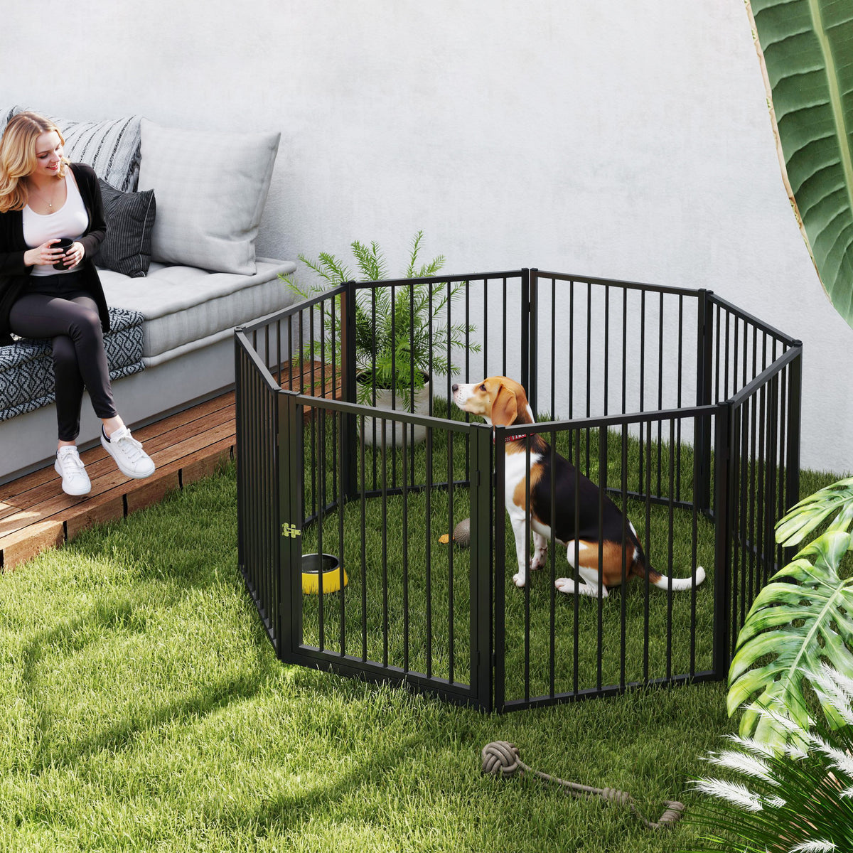 PawHut Hundegehege, Tiergehege, 8 Paneele, faltbar, tragbar, sicher, schwarz
