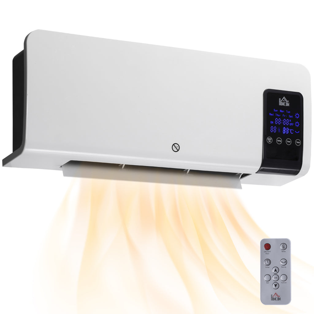 HOMCOM Wandheizlüfter elektrische Keramik-Heizung PTC - 1000 W / 2000 W mit Schwenkung Timer Fernbedienung weiß