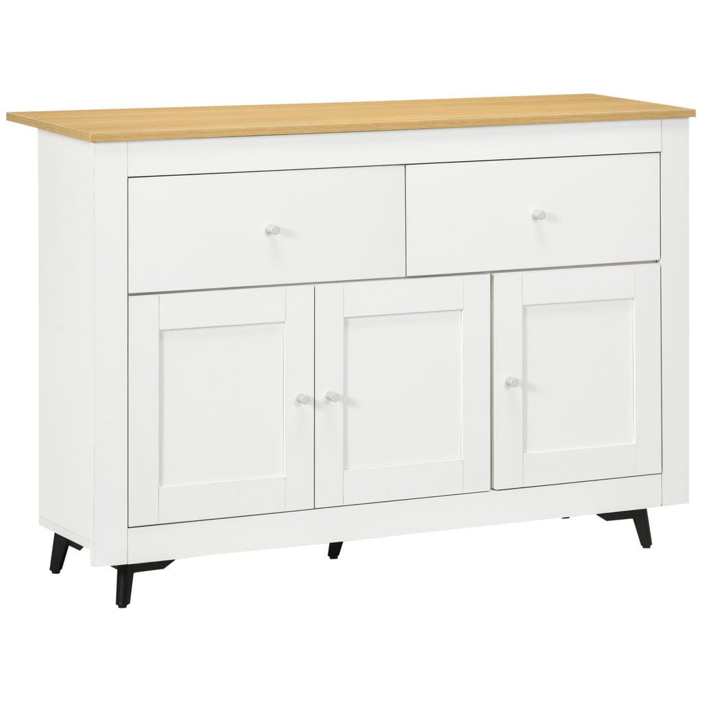 HOMCOM Buffet Küche mit 2 Schubladen 3 Türen und höhenverstellbarem Regal, für Küche, Esszimmer, Wohnzimmer, 117 x 35 x 80 cm, Weiß